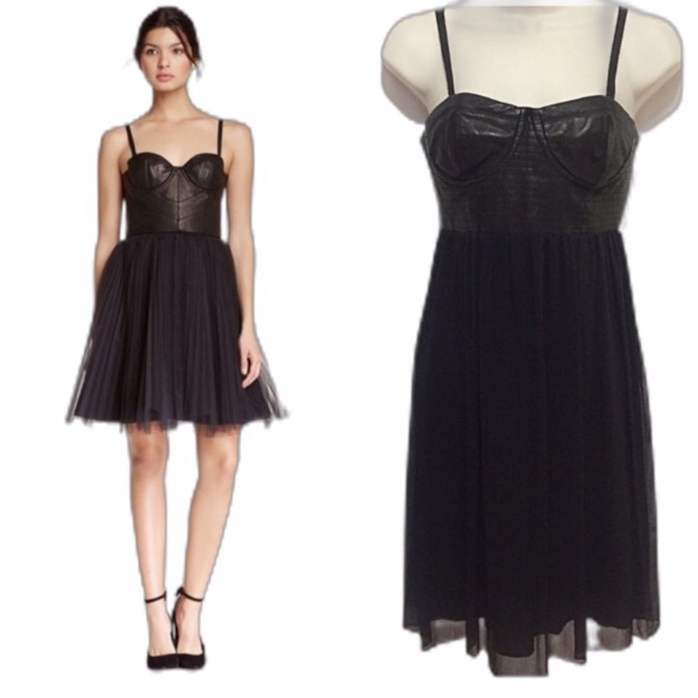 Alice + Olivia Gia Leather Bustier & Tulle Dress